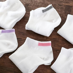 6-Pack Women's Ankle Compression Socks - Solid Color, Knit Fabric, Moisture-Wicking, Breathable - Polyester & Spandex Blend for Active Lifestyle