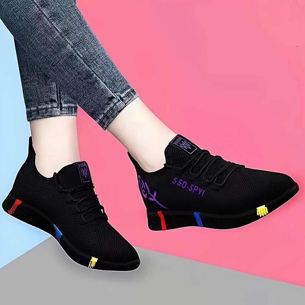 Women's Rose Pattern Sports Shoes, Stylish Low Top Walking Sneakers, Lightweight & Breathable Outdoor Trainers