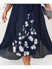 Ingvn - Women's Plus Size Curve Work Dress Floral V Neck Ruched 3/4 Length Sleeve Spring Summer Work Elegant Midi Dress  Layered Formal Vacation Dress