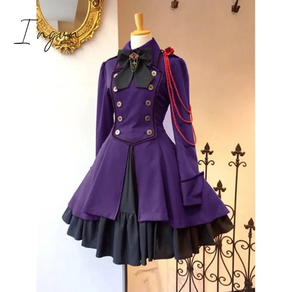 Ingvn - Trends high quality Medieval renaissance sweet lolita dress vintage falbala bowknot high waist victorian dress kawaii girl gothic lolita op loli cos