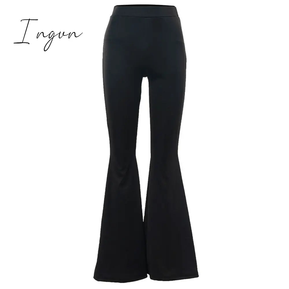 Ingvn - Summer Outfits Grunge 90s Urban Style Boot Cut Pants High Waist Black Vintage Skinny Pants Fashion Indie Casual For Women Trousers
