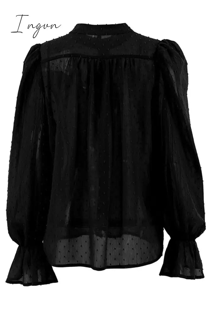 Ingvn - Sweet Elegant Solid Flounce Mandarin Collar Blouses(3 Colors)