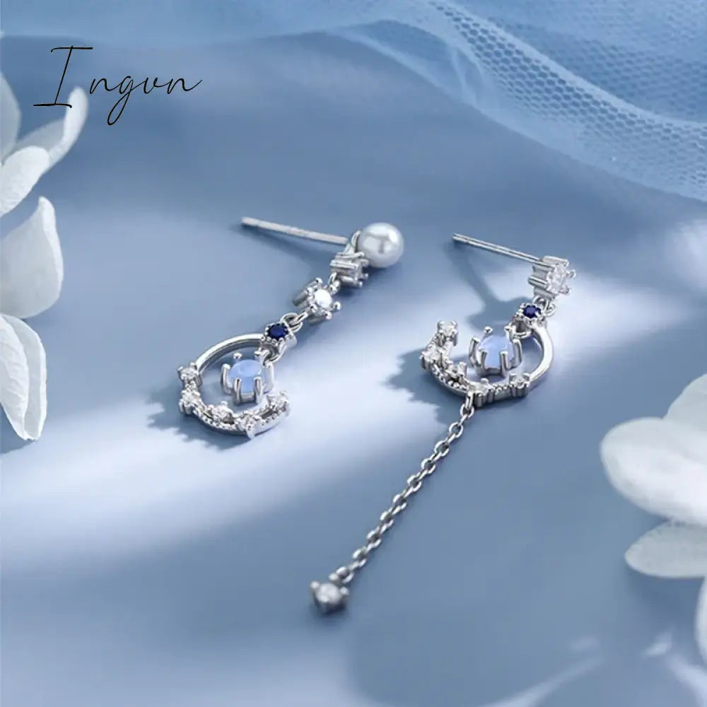 Korean New Light Luxury Zircon Moon Star Asymmetric Stud Earrings For Women Crystal Cloud Pearl Earring Girl Jewelry Gifts