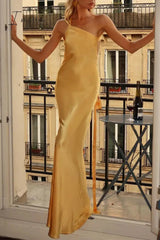 Ingvn - Elegant Formal Solid Backless Oblique Collar Evening Dress Dresses