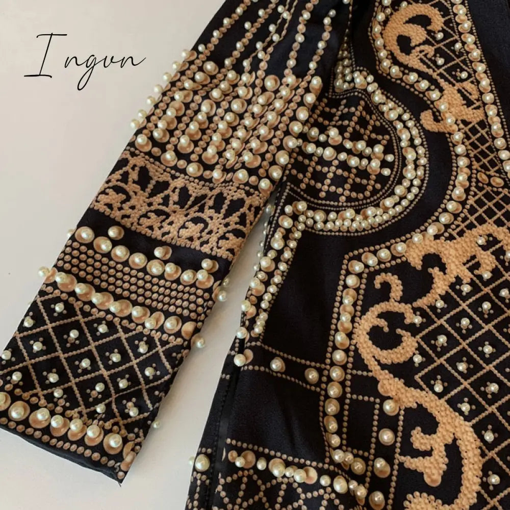 Ingvn - new Beaded Geometric Autumn Winter Long Sleeves V-Neck Vintage Ladies Outwear vintage fashion Overcoats