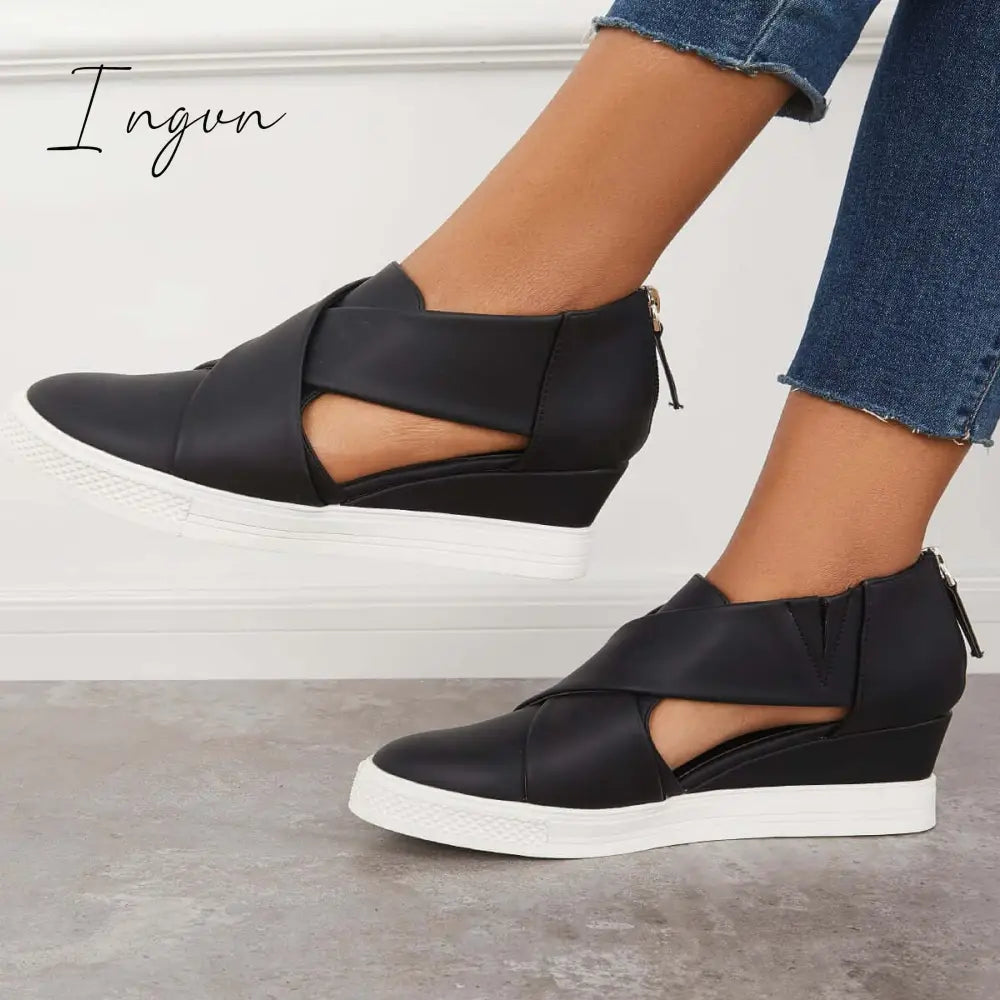 Ingvn - Casual Wedge Sneakers Platform Crisscross Cut Out Shoes