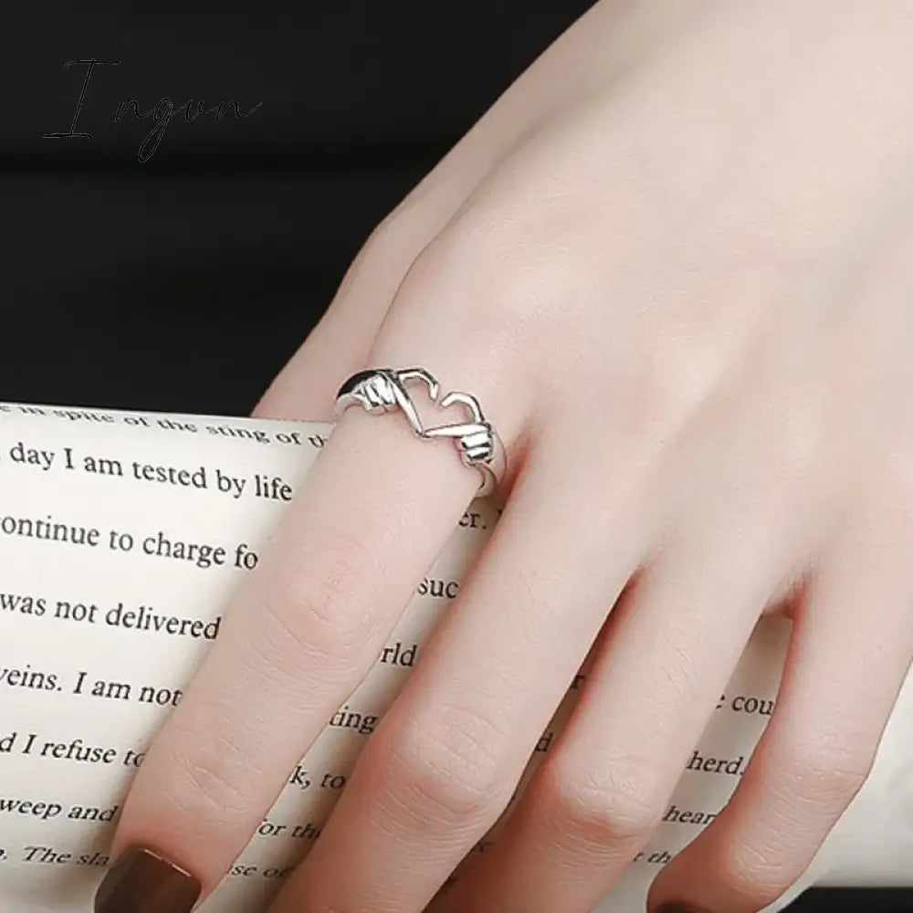 Ingvn - Simple Trendy Heart Finger Ring Lady Daily Wearable Accessories Metallic Style Jewelry for Women Hands Shape Design Gift