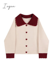 Ingvn - High Quality Women's Cashmere Sweater Loose Casual Turn-down Collar Single Breasted Knitted Pullovers Female Elegant Soft Sweet Retro Jumper
