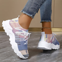 Women's Color Block Lightweight Mesh Sneakers, Low-Top Lace-up Casual Shoes, Breathable Comfortable Running Shoes