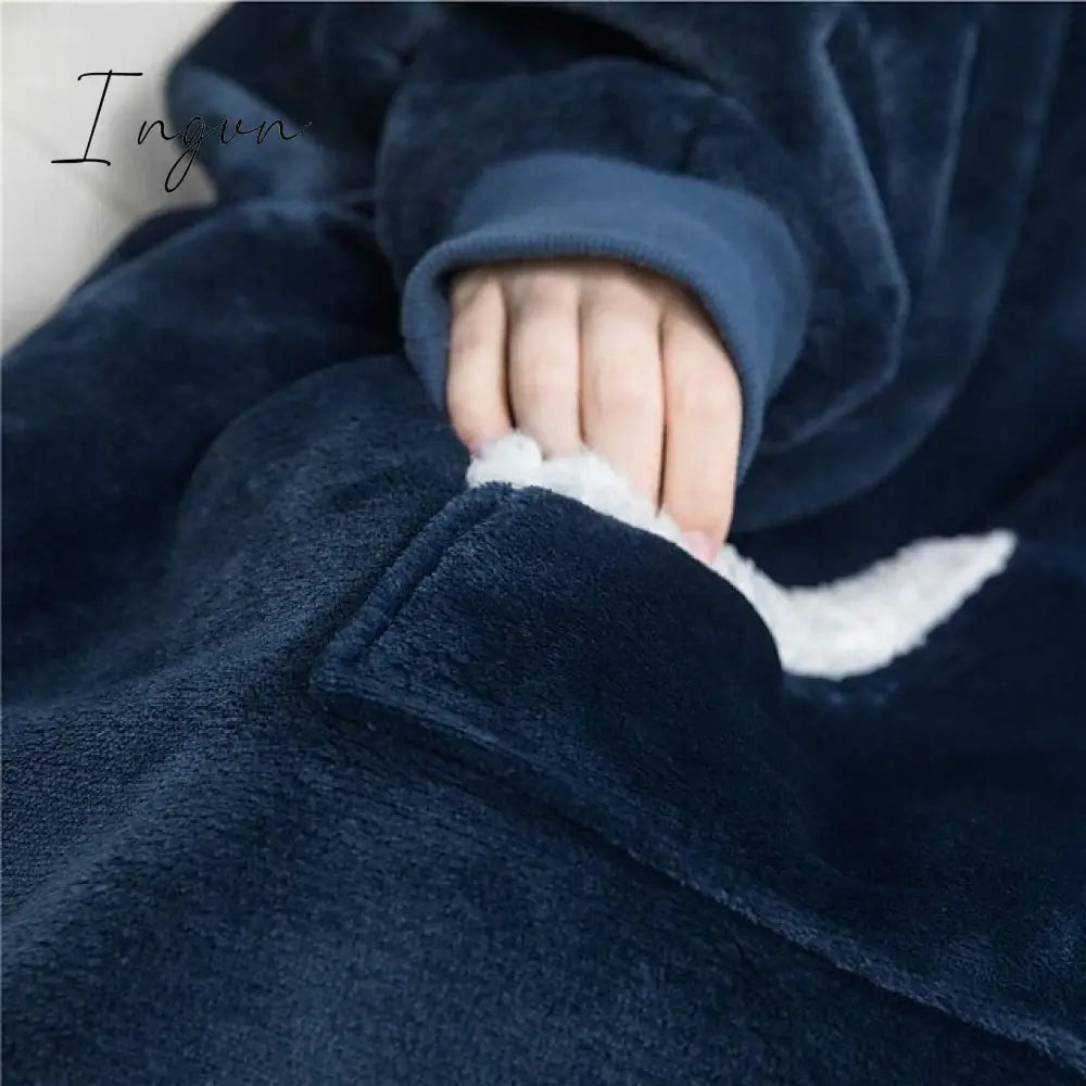 Ingvn - Women‘s Couple‘s Pajamas Nightgown Hoodie Blanket Wearable Blanket Christmas Grid / Plaid Pure Color Plush Simple Comfort Home Party Fleece Warm Gift Patchwork Pocket Fall Winter Black Gray