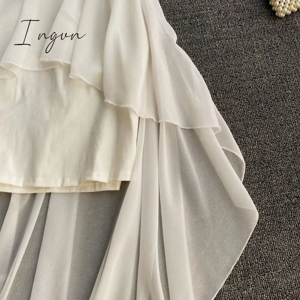 Ingvn - Women Dress Spring Summer French Elegant Sexy Gentle Temperament Female Irregular Tube Top Sling Big Swing Vestido