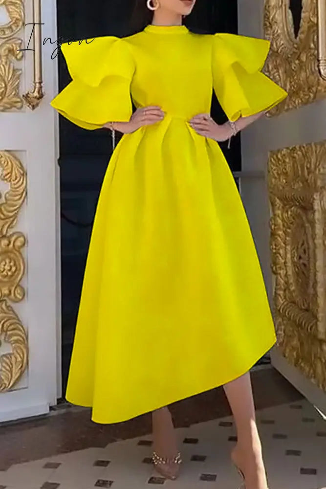 Ingvn - Casual Solid Patchwork Half A Turtleneck Irregular Dress Plus Size Dresses