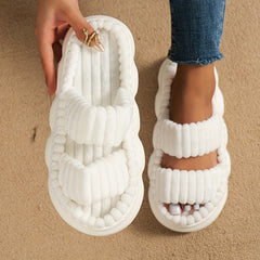 Ultimate Comfort Womens Plush Slippers - Luxurious Platform, Two-Band Open Toe Design, Cloud Soft Sole, Ultra-Fuzzy - Perfect Indoor Sanctuary Slippers for Home