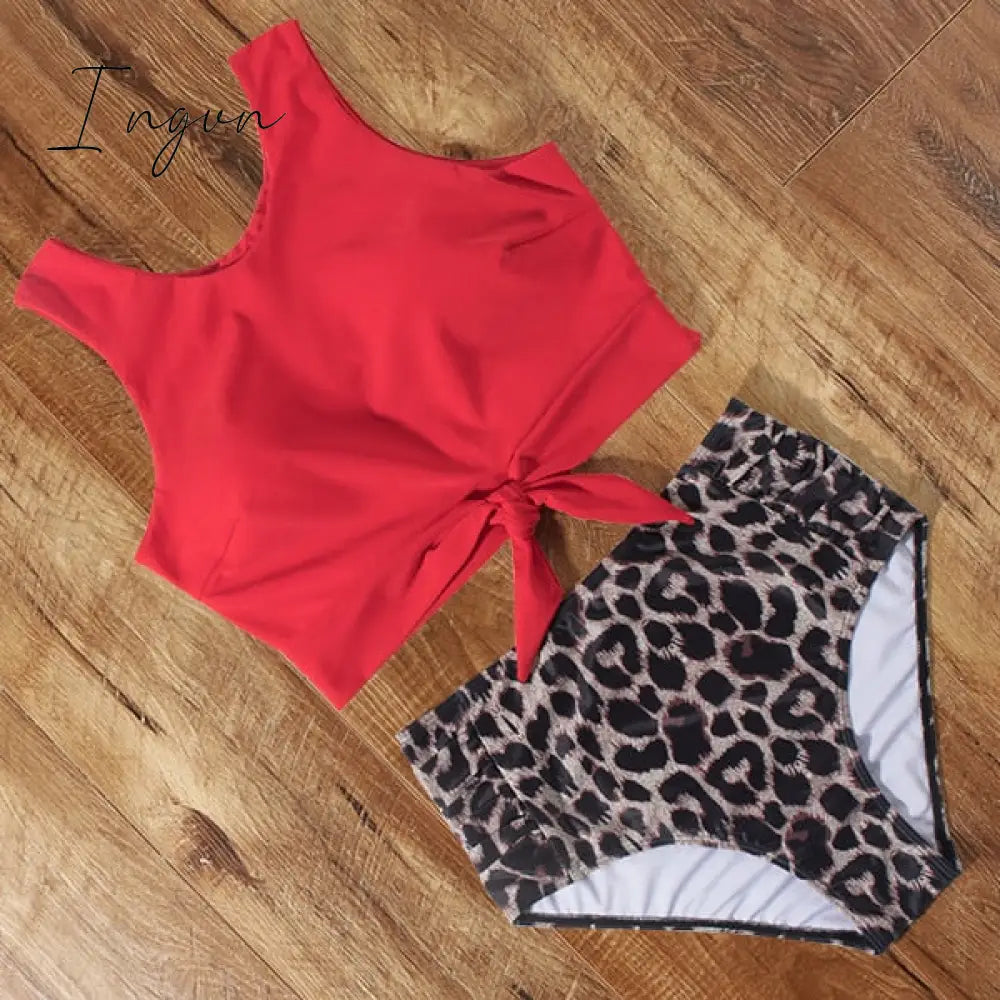 Ingvn - High Waist Bikini Leopard Swimsuit Women Bikini Floral Swimsuit Print High Neck Bikini Push Up Swimwear Snake Bathing Suit