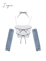 Ingvn - Women Sexy Crop Top Off Shoulder Removable Sleeves Y2k Tank Top 90s Vintage Streetwear Fashion Bandage Butterfly Tube Top Summer
