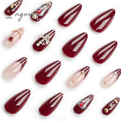 2024 New Ramadan Style False Nails with Gold Moon Star Design Almond Red French Fake Nail Patch Full Cover Detachable Manicure