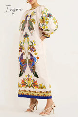 Ingvn - Casual Bohemian Print Patchwork O Neck One Step Skirt Dresses