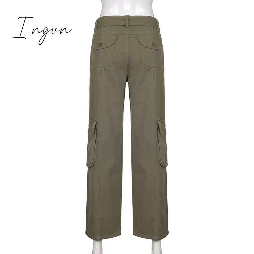 Ingvn - Hot Sell Quality Grunge Streetwear Cargo Pants Woman Low Waist Baggy Mom Jeans Vintage 90s Hippie Wide Leg Denim Trousers Korean Outfits
