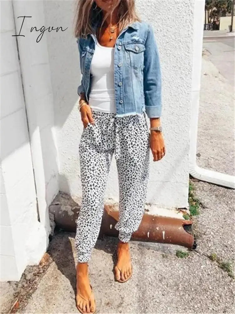 Ingvn - Women Fashion Casual Leopard Printed Trousers