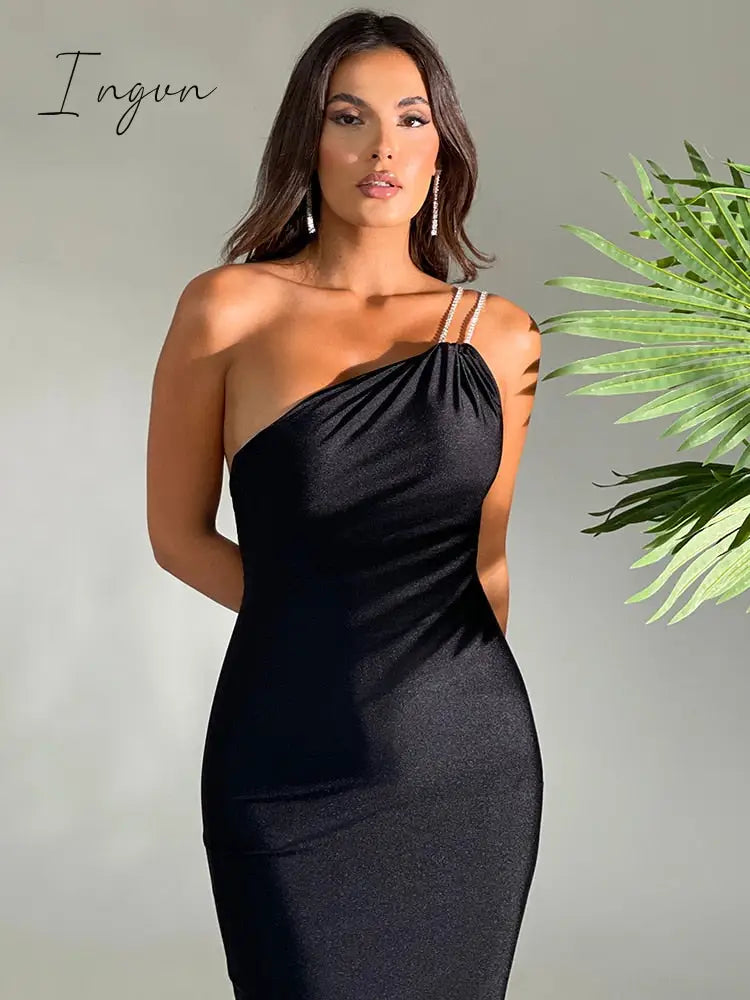 Ingvn - One Shoulder Backless Sexy Maxi Dress Women Gown Fashion Off-shoulder Sleeveless Bodycon Club Party Long Dress Vestidos