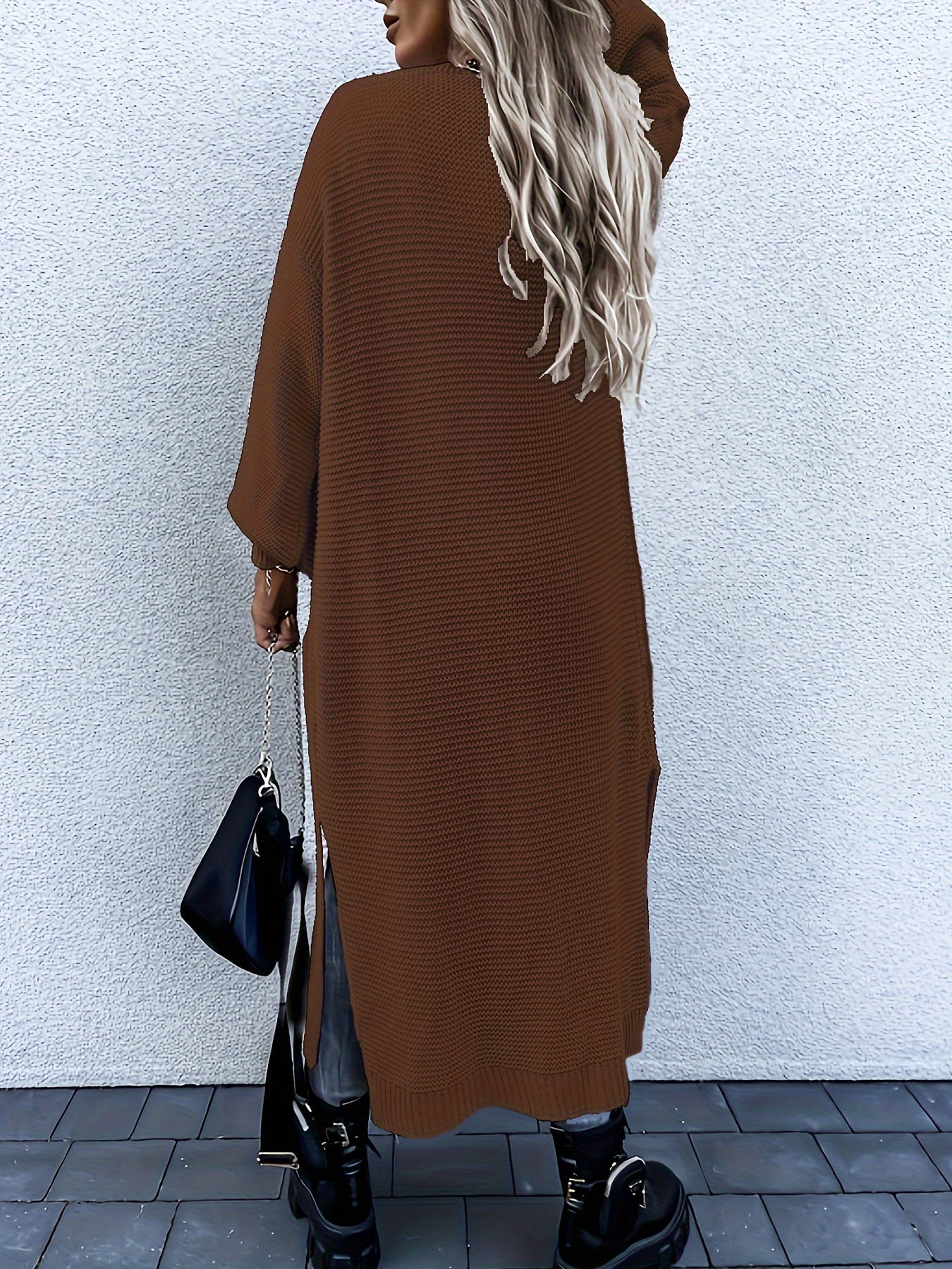 Women's Stylish All-Season Cardigan - Durable Knit with Chic Solid Color, Micro Elasticity, Open Front, and Side Splits