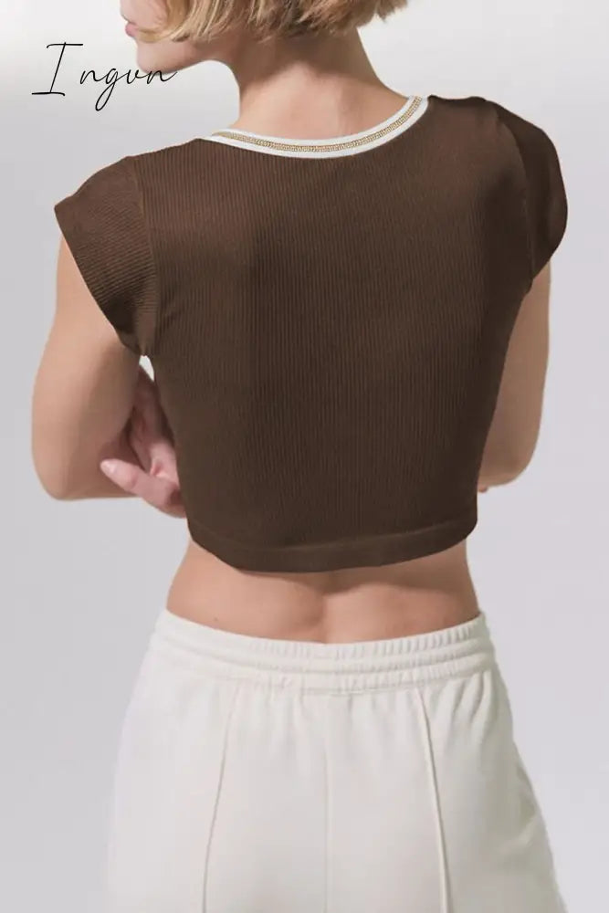 Ingvn - Sexy Street Solid Patchwork U Neck T-Shirts