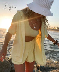 Ingvn - Velvet Beach Two Piece Set Women Tracksuit Loungewear Casual Cardigan Top Summer Outfits Workout Woman Shorts Sets