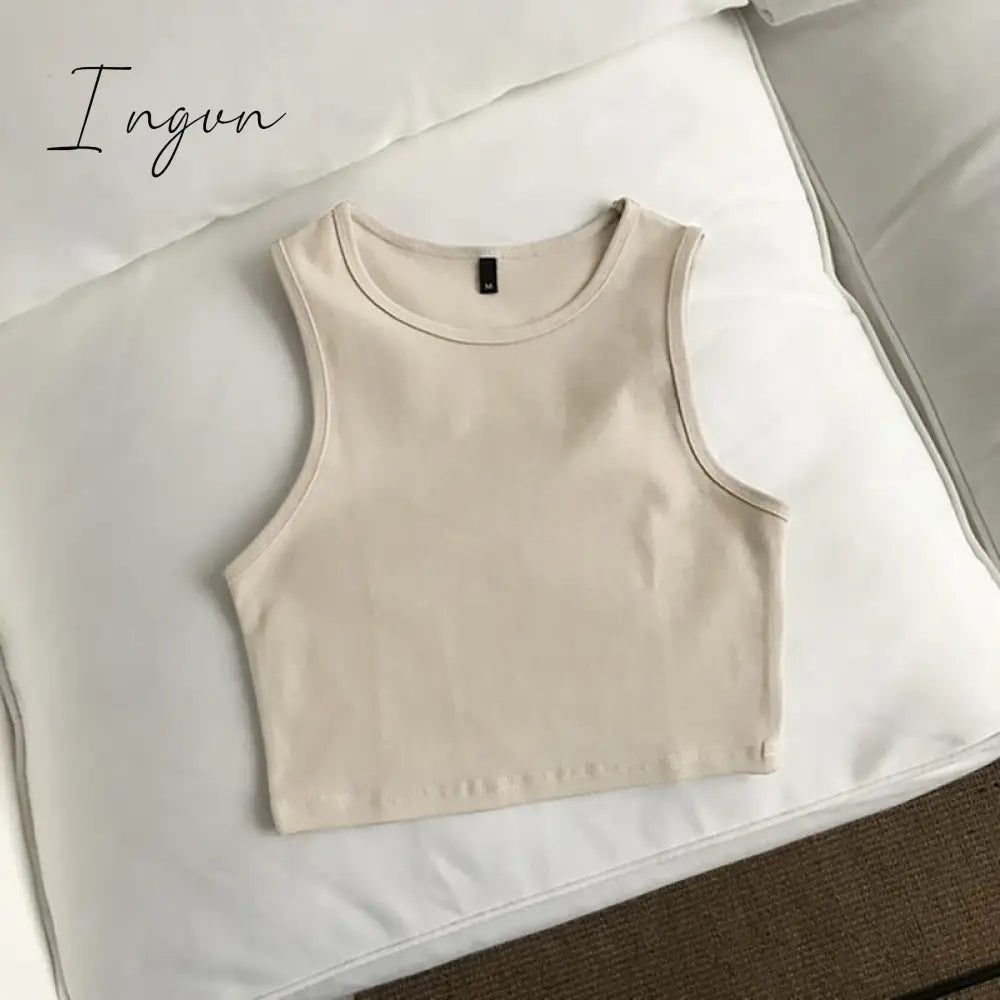 Ingvn - Summer new ladies retro crop top high waist slimming stretch slim short sleeveless bottoming top