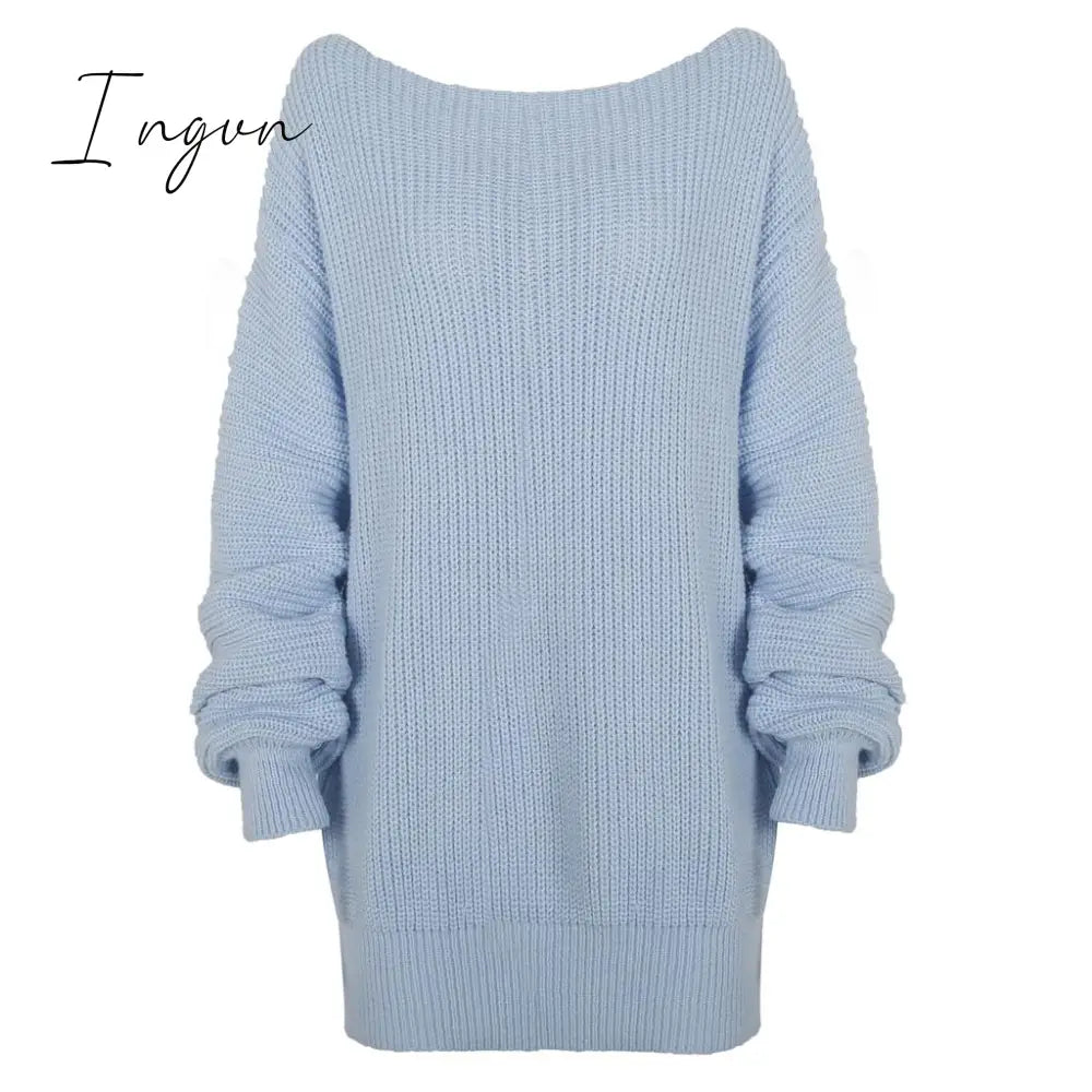 Ingvn - The hottest ladies casual off-shoulder lantern sleeve knitted sweater dress
