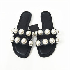 brand shoes 2026 Fashion Flat Slippers Party  shoes Fulgurant Pearl Sandals thin Belt Roman Flat Women Flip Flops Casual Beach