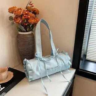 Ingvn  Women Summer Stylish Shoulder Bag Large Capacity Ruched Bow Ballet Style Pillow Bag Casual Versatile Commuter Handle Bag