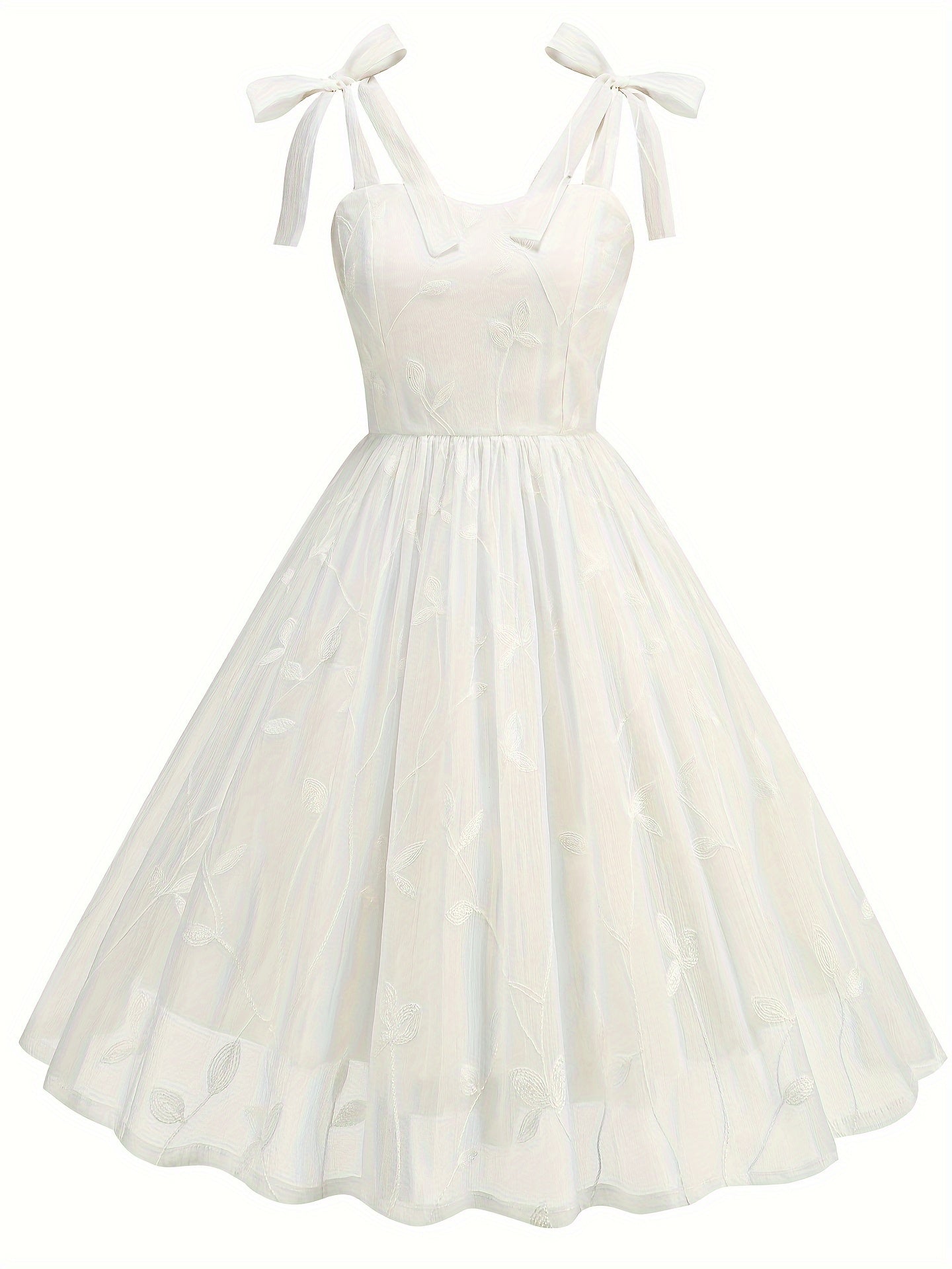 New Women'S Embroidered Mesh Tie-Up Dress