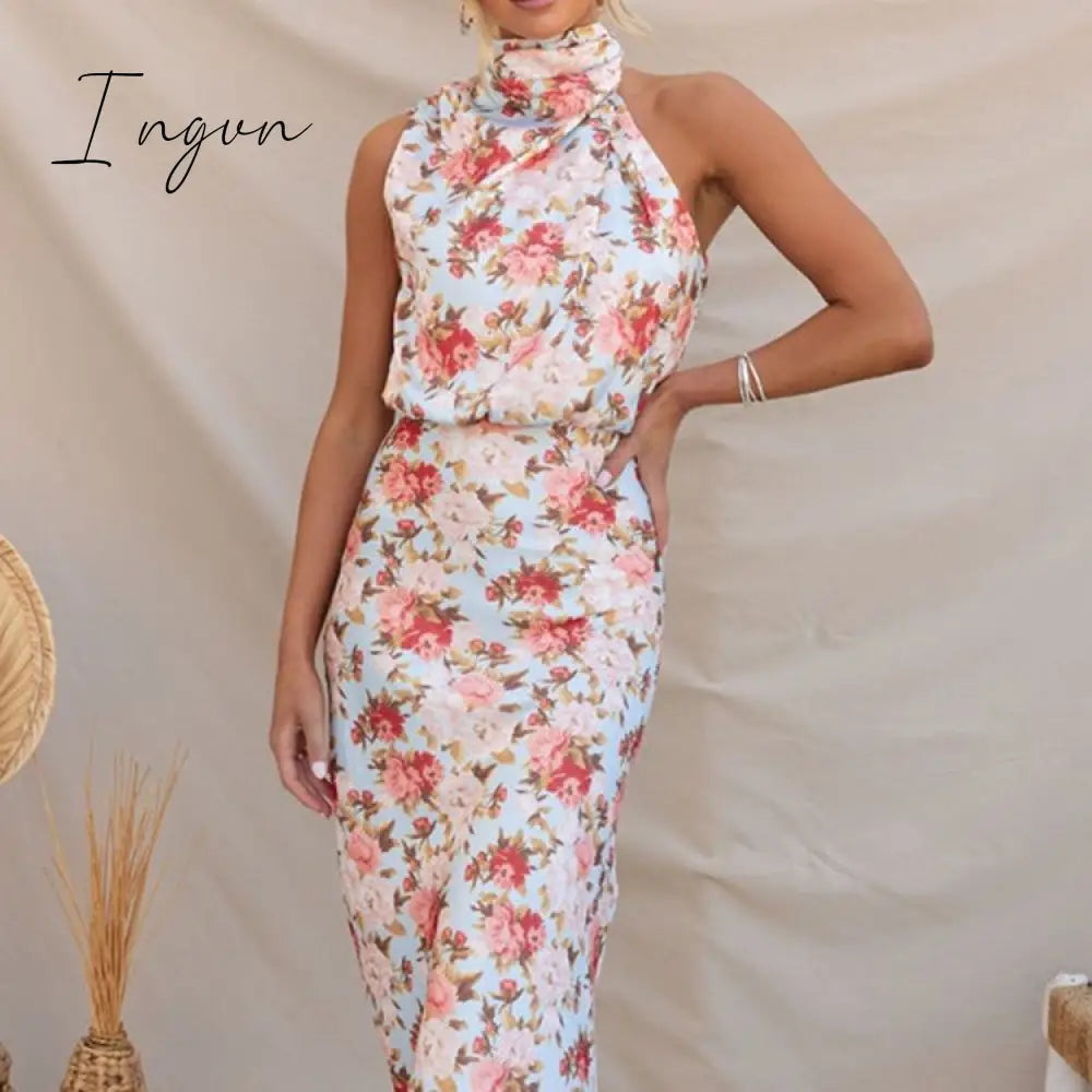 Ingvn - Women Long Dress 2023 Fashion Solid Summer Sleeveless Long dresses for female Elegent lady Party Evening Slim Dresses