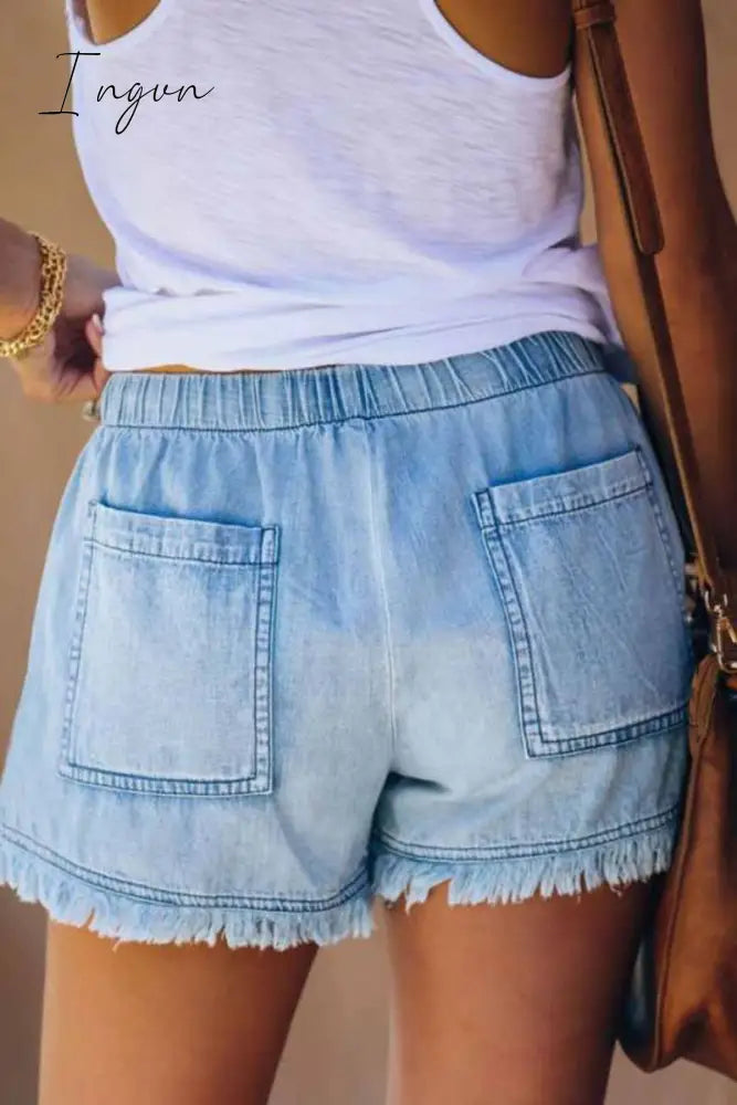 Ingvn - Adjustable Tassel Pockets Design Denim Shorts(3 Colors)
