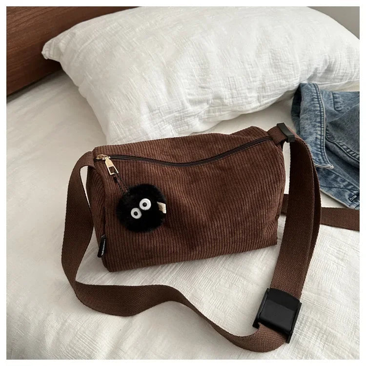 Ingvn  Solid Color Women's Corduroy Shoulder Bag Large Capacity Female Crossbody Bags Simple Design Ladies Casual Tote Purse Handbags