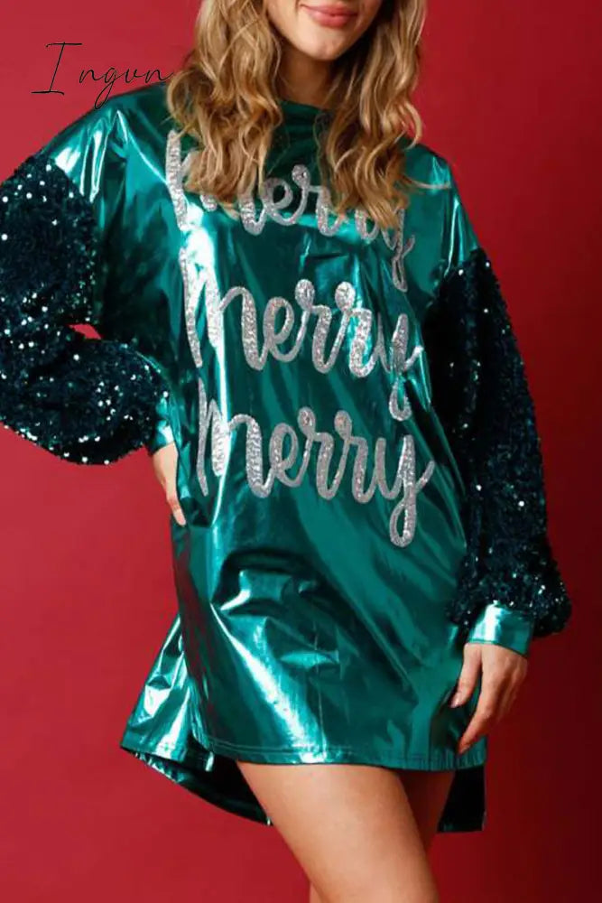 Ingvn - Party Solid Sequins O Neck One Step Skirt Dresses