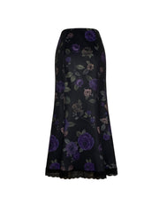 Floral Print Lace Trim Skirt, Elegant High Waist Bodycon Ruffle Midi Skirt, Women's Clothing