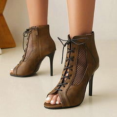 Women Sandals Fashion Sexy Thin High Heels Open Toe Zipper Dancing Shoes Summer Ballroom Dance Short Boots Woman's Size 48