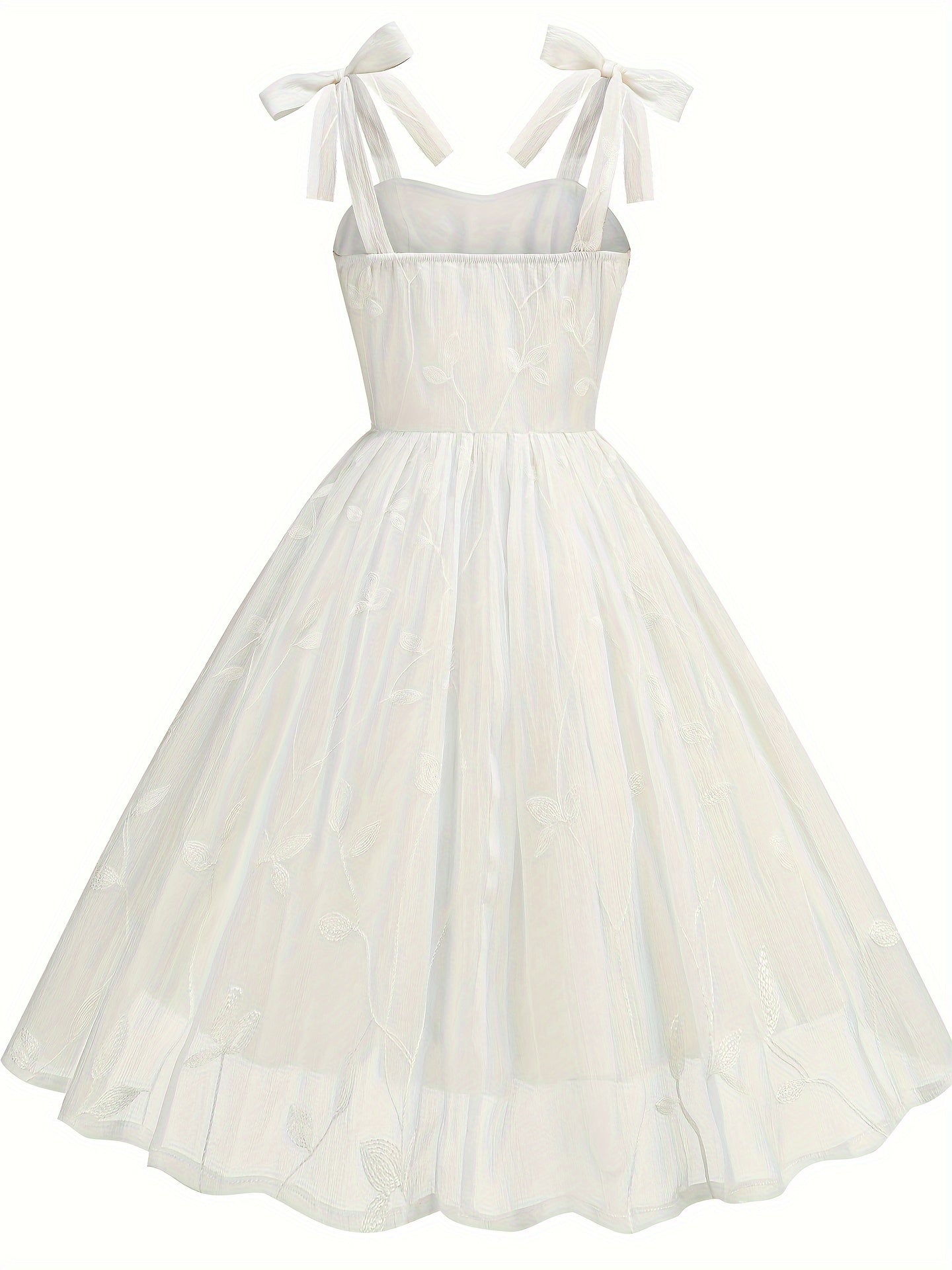 New Women'S Embroidered Mesh Tie-Up Dress