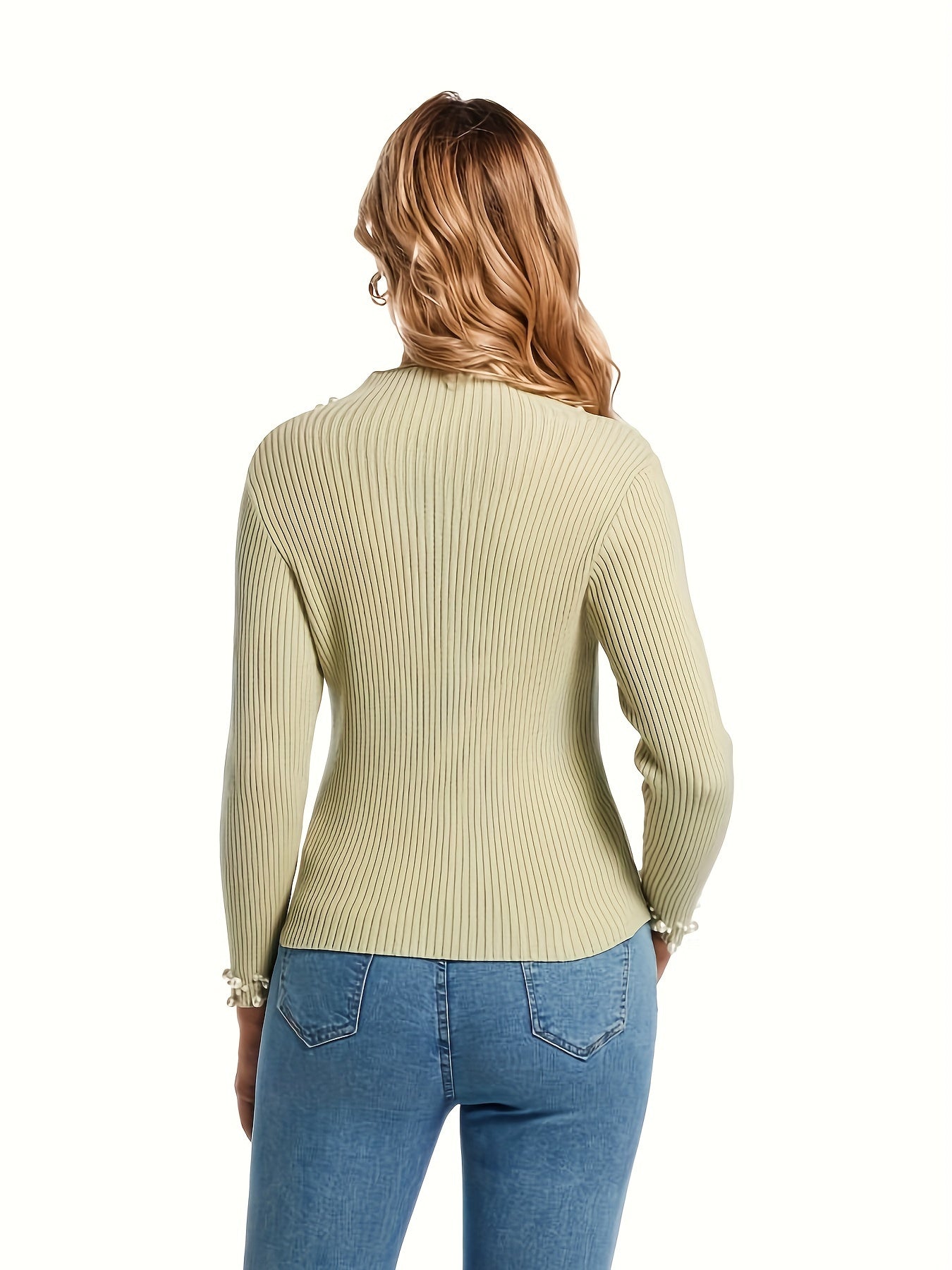 Stylish Beaded Mock Neck Sweater - Pullovers for Women - Long Sleeve, Casual, Fall and Winter Essential, Soft and Cozy Clothing with Decorative Accents