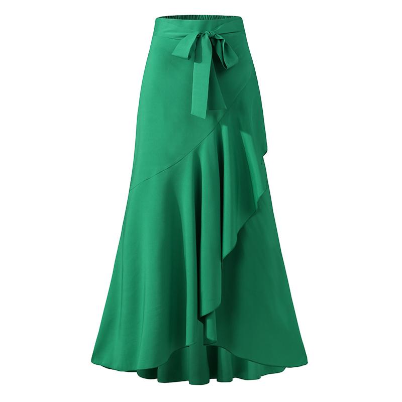 Long Skirt Fashion Women Fishtail Maxi Skirts High Waist Belted Party Jupe Sexy Casual Loose Holiday Ruffles Skirts