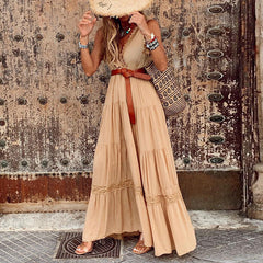 outfit ideas Women's Short-Sleeved Retro V-neck Dress Summer Tight Waist French Dress Elegant Holiday Beach Dress