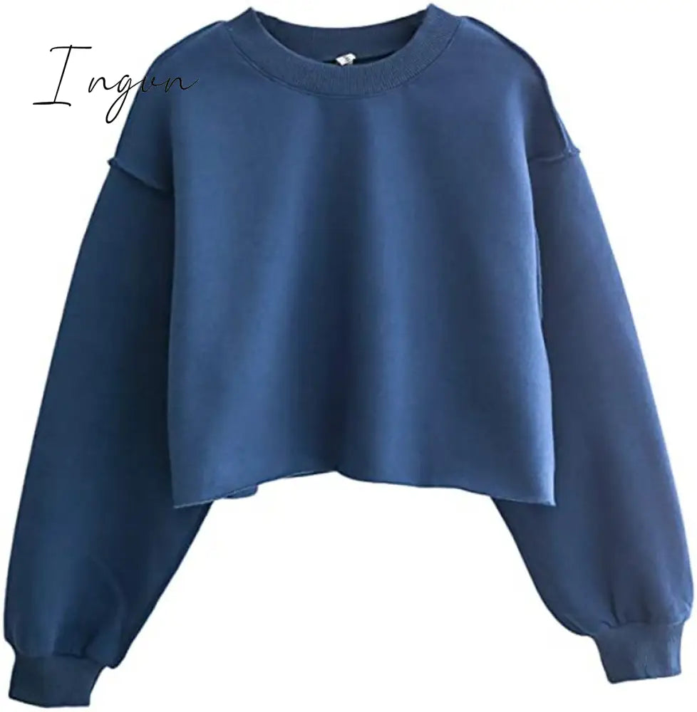 Ingvn - Thick Cotton Oversized Women Sweatshirt Hoodies Casual Loose Long Sleeve Harajuku Streetwear Crop Pullover Plus Size Ropa Mujer