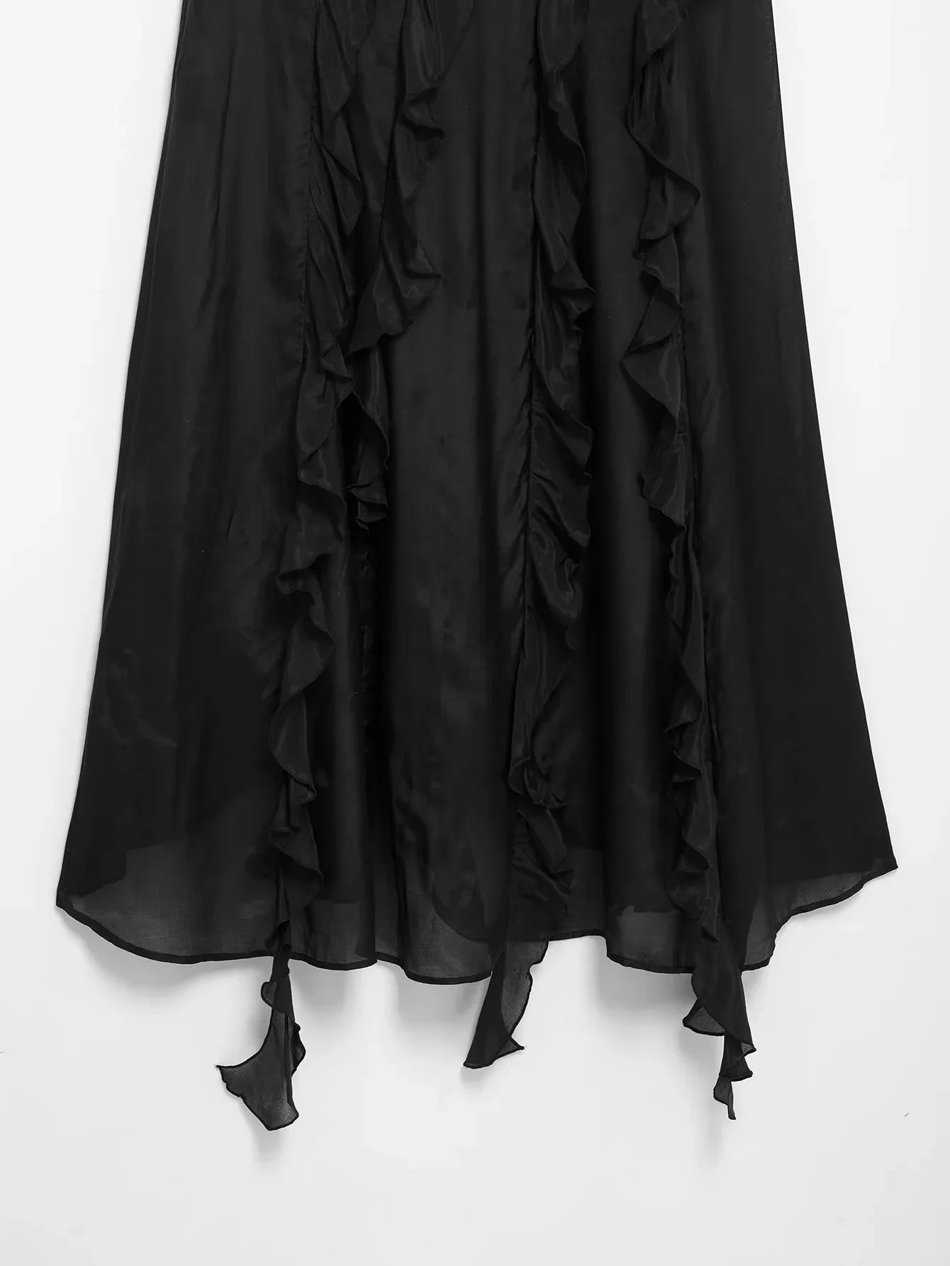 Summer Ruffles Midi Dress Women Elegant Sleeveless V-neck Solid Party Dresses Female 2025 Fashion Loose A-line Robes Vestidos