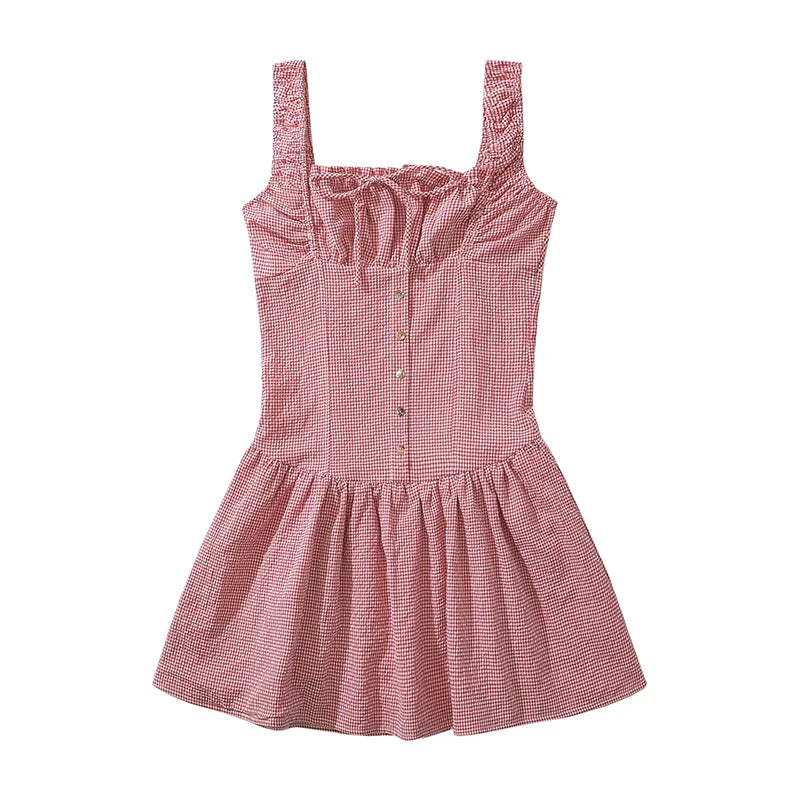 Summer Women Sexy  Ruched Chest Corset Style Tank Mini Dress Low Waist Sleeveless Female Holiday Party Robe