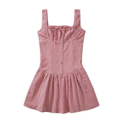 Summer Women Sexy  Ruched Chest Corset Style Tank Mini Dress Low Waist Sleeveless Female Holiday Party Robe