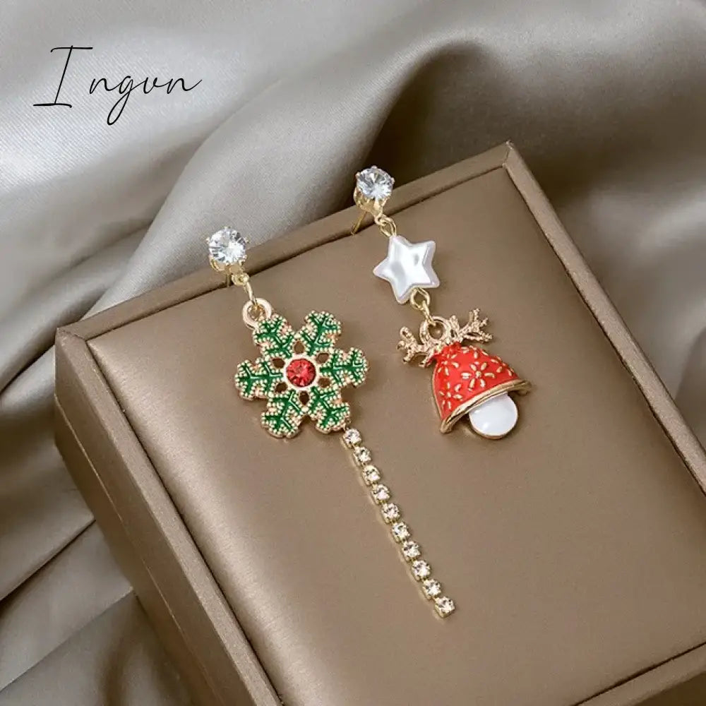 Colourful Zircon Christmas Tree Earrings For Women Sparkling Crystal Snowflake Elk Earring Girls New Year Holiday Jewelry Gifts