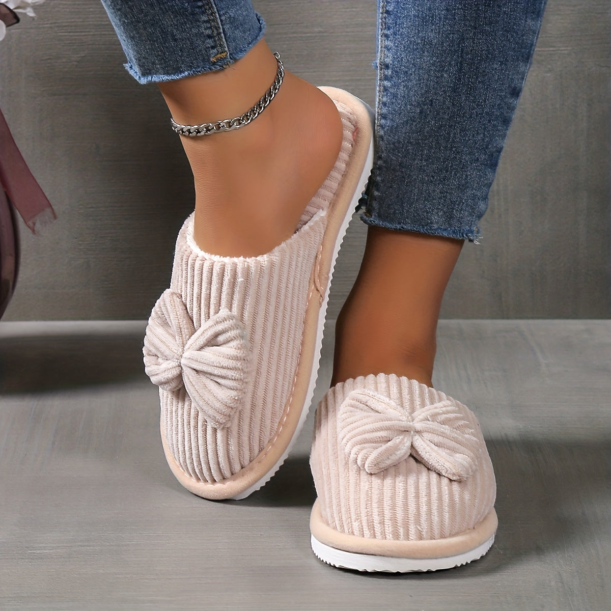 Adorable Bowknot Winter Slippers-Plush & Cozy-Soft Indoor Home Footwear-Warmth & Comfort
