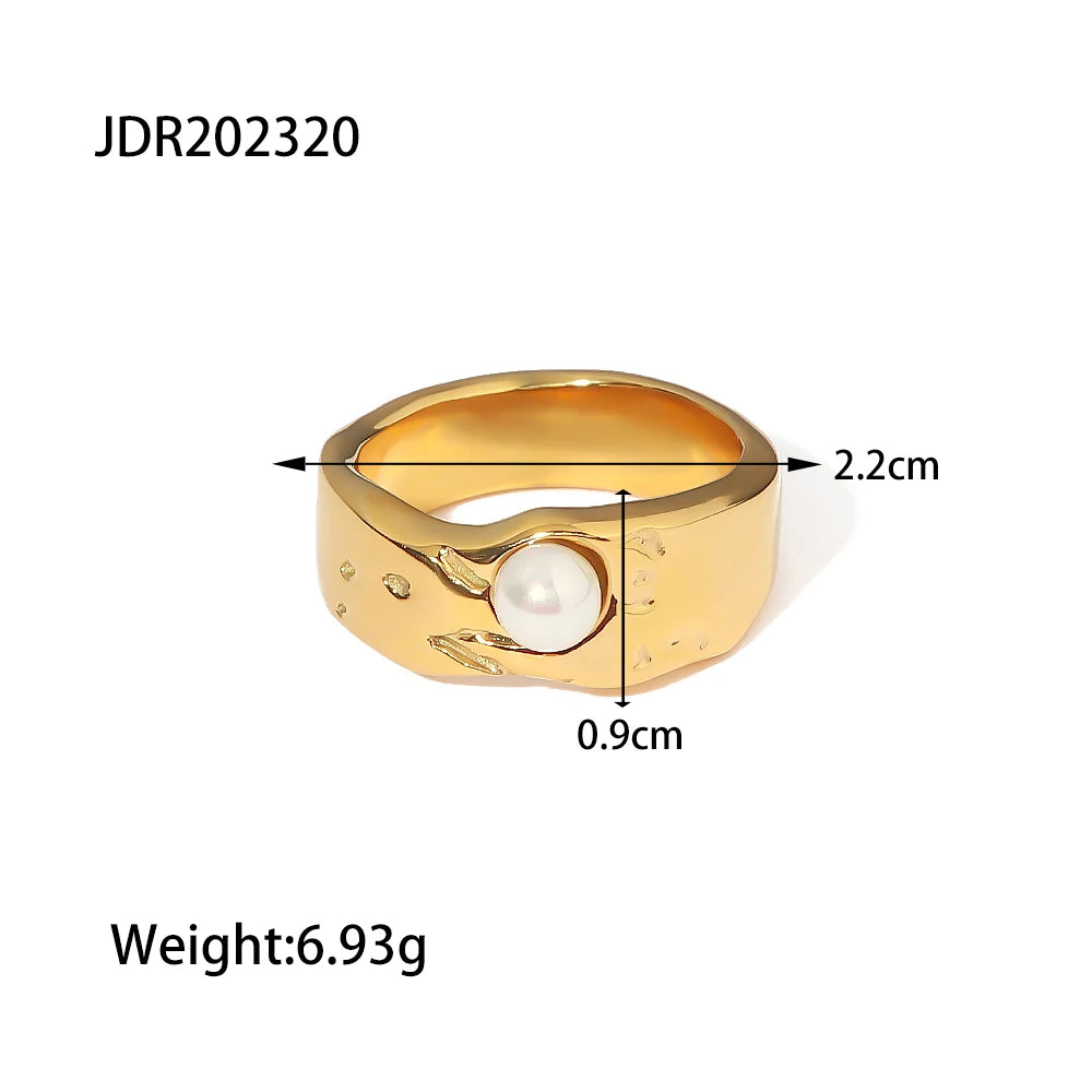 INGVN   Vintage Style Ring 18K PVD gold plated Fresh Water Pearl Stainless Steel Jewelry Elegant Imitation Ring Accessories New