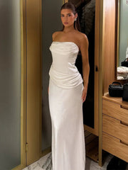 Elegant Off-shoulder Sexy Maxi Dress Women Fashion Strapless Sleeveless Backless Ruched Bodycon Club Long Dress New